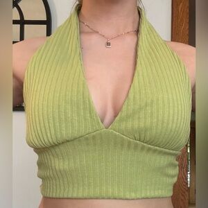Green Ribbed Halter Top